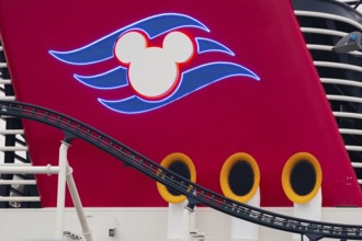 Detailed view of chimney and Disney Magic ship, Bremerhaven, Bremen, Germany
