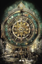 Modern representation of tarot card The Wheel of Fortune symbolizing destiny, change, fortune,