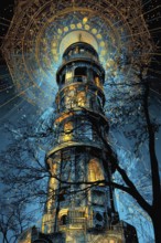 Modern representation of tarot card The Tower symbolizing chaos, destruction, disaster, tragedy,