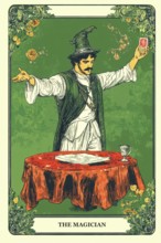 Classical representation of tarot card The Magician symbolizing power, influence, skill, ability,