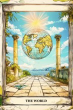 Modern representation of tarot card The World symbolizing completion, fulfilment, achievement,