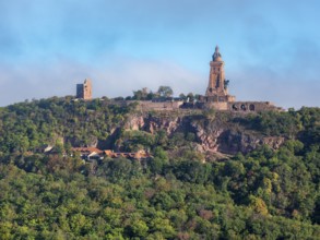 View of the Kyffhäuser Monument and the Kyffhausen Imperial Castle, near Bad Frankenhausen,