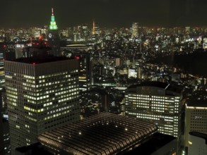 Nocturnal view of a city with twinkling lights and tall buildings, Tokyo, Japan