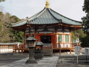 Historic Japanese pavilion with eye-catching golden details, Narita-san Temple, Narita, Japan