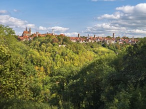 View over the Tauber Valley to the historic old town, Rothenburg ob der Tauber, Middle Franconia,
