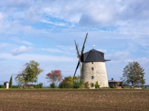 Tower windmill in the village of Ebersroda, Saxony-Anhalt, Germany