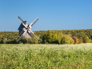 The trestle windmill of Krippendorf on the battlefield of 1806, near Jena, Thuringia, Germany