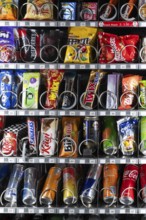 Snack machine with Twix, Snickers, M&M, Zweifel Chips, Red Bull, Coca Cola, Zweisimmen, Switzerland