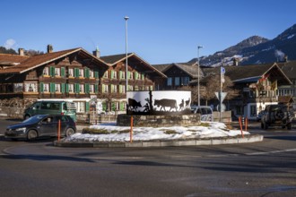Traffic roundabout, Zweisimmen, Switzerland