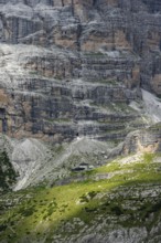 Cliffs and Rifugio Maria e Alberto ai Brentei, Brenta Mountains, Brenta-Adamello Natural Park,