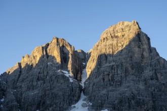 Rock walls at sunrise, Brenta Mountains, Brenta-Adamello Natural Park, Trentino, Italy