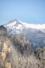 Adamello mountain peak with glacier, in front Brenta Mountains, Brenta-Adamello Natural Park,