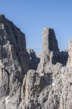 Campanile Alto pinnacle, Bocchette Centrale band trail, via ferrata in the Brenta Mountains,