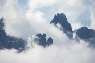 Fog and Torre Di Brentai, Rocky Mountain Peaks and Mountain Landscape, Brenta Mountains,