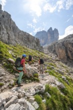 Climbers on a hiking trail, rocky mountain landscape, Via Ferrata SOSAT via ferrata, Brenta