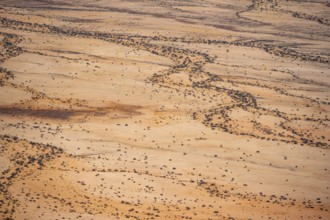 Detailed aerial view of a dry desert with distinctive soil patterns, Spitzkoppe, Namibia