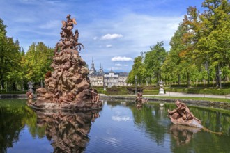 Rococo sculptures and fountain in the Gardens of the Royal Palace of La Granja de San Ildefonso,