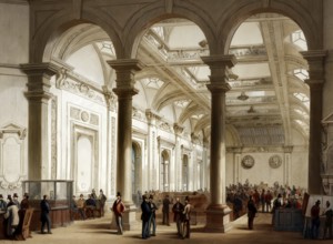 Interior of Lloyd's of London, also known as Lloyd's, an insurance and reinsurance market located