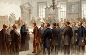 The Trial of the Pyx in the hall of the Worshipful Company of Goldsmiths, a judicial ceremony in