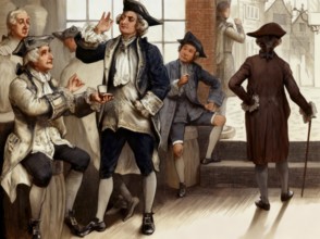 Group at Hardham's tobacco shop, John Hardham, the Fleet Street tobacconist, London, England,