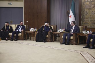 In Damascus, Syria on February 5, 2026, Syrian Foreign Minister Assad al-Shaibani meets with the