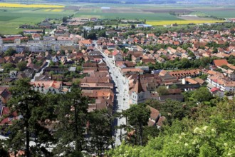 View from above of the town of Rasnov, Rosenau, in the Transylvania region of Romania