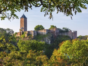 Ruins of Giebichenstein Castle in autumn in morning light, Halle an der Saale, Saxony-Anhalt,