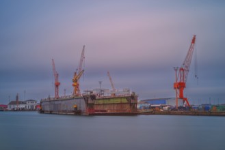View of a dry dock on a wharf, Bremerhaven, Bremen, Germany