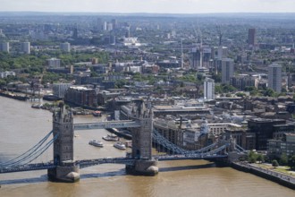 City panorama seen from Sky Gardens with Tower Bridge spanning the Thames, London, England, Great