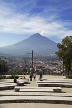 Parque Cerro de la Cruz, Fuego Volcano in the back, Antigua, Highlands, Sacatepéquez Department,