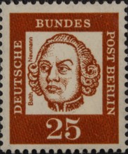 Johann Balthasar Neumann (1687-1753) was a German Baroque architect. Portrait on German postage