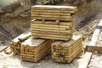 Wooden beams on a construction site