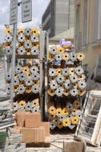 Ceiling supports, steel columns, construction supports on a construction site