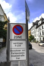 Traffic signs parking ban, restricted stopping ban with notice residents with parking permit free