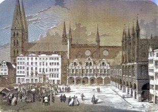 Town Hall and St. Mary's Church and Hospital of the Holy Spirit, Lübeck, Market Square,