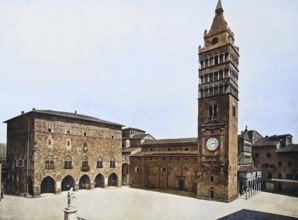 Historisches Foto (ca 1880) von Pistoia, Kirche S. Giovanni Fuorcivitas, Glockenturm der Kathedrale