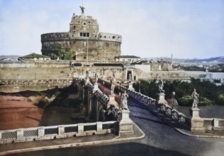 Historical photo (ca 1880) of the Mausoleum of Hadrian, usually known as Castel Sant' Angelo,