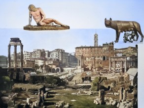 Historisches Foto (ca 1880) der Ruinen des Forums, Blick auf das Kapitol, Forum Romanum, Rom,