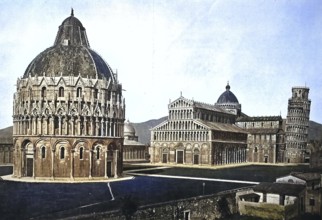 Historisches Foto (ca 1880) von Pisa, Blick auf die Piazza dei Miracoli, leaning Tower of Pisa und
