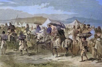 Abyssinian expedition of 1868, march of European British troops, prisoners from headquarters on the