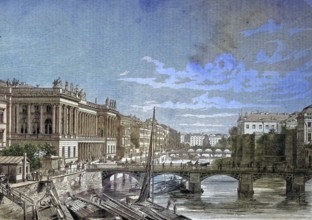 Berlin, Germany, the new stock exchange, the Friedrichsbrücke and the Kurfürstenbrücke over the