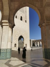 Impressive view through arcades of a mosque with ornate patterns, Casablanca, Morocco