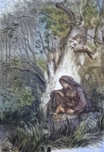 An illustration of the healed world of the 19th century, a woman with her child sitting under a