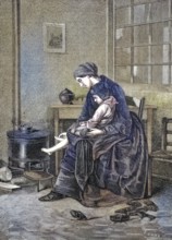 The recovering child, The convalescent child, mother with sick child in the living room/The