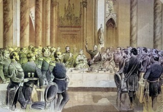 Dinner in the stateroom of Hohenzollern Castle, Hohenzollern Castle, Baden-Württemberg, Germany, on