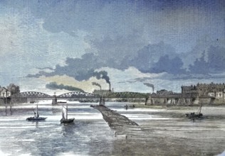 Brücke über der Weser bei Bremen, Germany/bridge crossing river Weser near Bremen, Germany,