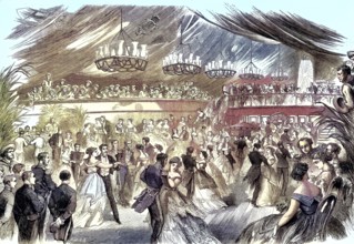 Ship Royal Alfred, ball, dance party on the ship in the port of Rhede in Barbados/ship Royal