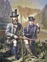Emperor Franz Joseph I of Austria and Rudolf, Crown Prince of Austria hunting chamois in the
