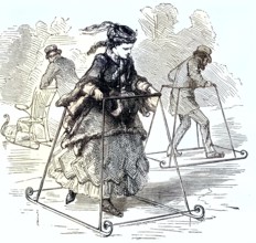 Woman learning ice skating, ice skating as winter fun/woman learning ice skating, ice skating as