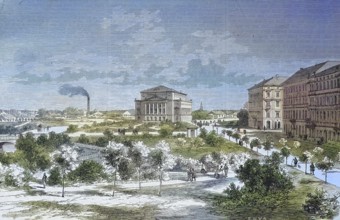 Harbour view of Riga, Latvia, historical, digitally restored reproduction of an original model from